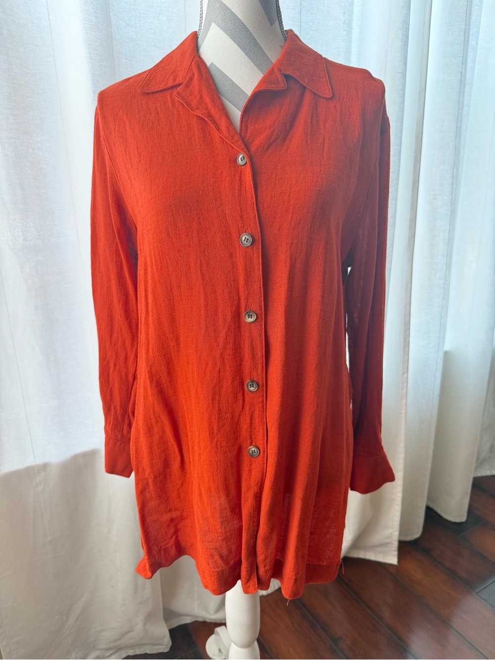 Ellen Tracy Button-Front Long Sleeve Shirt - Orange